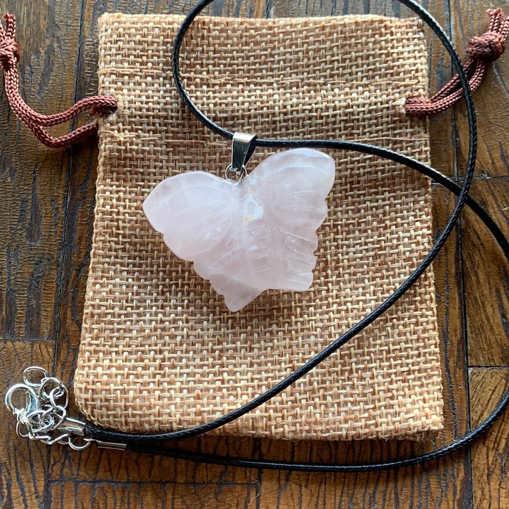 Rose Quartz Butterfly Necklace Rose Quartz Necklace Gift For Mom